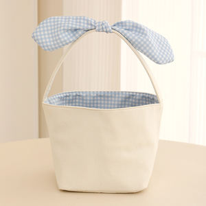 سلة أرنب عيد الفصح فارغة قابلة للتخصيص، بتصميم مربعات وفيونكة لطيفة، للبيع بالجملة - Product Image 4