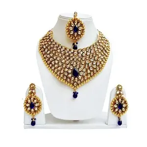 C'est un magnifique ensemble de colliers dorés pour les vêtements de mariage. Il est fabriqué à la main. Ensemble kundan en alliage de métal plaqué or de haute qualité - Product Image 1