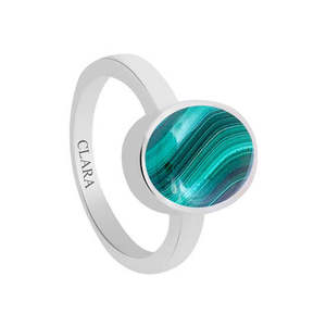 Malachite Daana Firang <b>Silver</b> <b>Ring</b>-9.3cts or 10.25ratti-Elegant Inlay Bezel Setting - Product Image 2