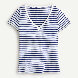 T-shirt rayé col en V unisexe en coton grande taille à manches courtes avec logo personnalisé, anti-plis, collection été 2026 – Style américain - Product Image 5