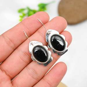 Boucles d'oreilles en onyx noir, argent sterling 925, bijoux en pierres précieuses faits à la main, cadeau élégant pour femme - Product Image 1
