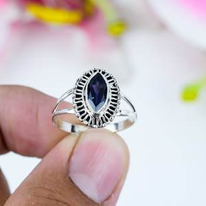 Bague en argent sterling 925 pour femme Solitaire Marquise en forme d'iolite Pierre précieuse naturelle Réglage de la lunette fine Cadeau d'occasion de mariage - Product Image 2