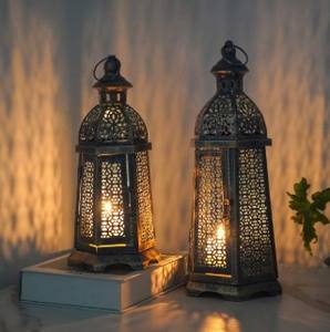 Juego de Faroles Marroquíes de Metal Premium con Intrincados Relieves, Luz Cálida de Vela, Ideal para Decoración Festiva del Hogar y Regalos Elegantes - Product Image 5