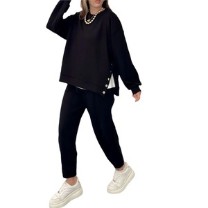 Survêtements pour femmes surdimensionnés de qualité supérieure Top Trending Design 2 pièces Set Custom 100% Cotton Full Sleeves Tracksuits - Product Image 5