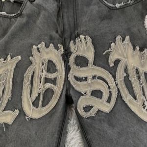 DENIMGUYS, pantalones cortos de mezclilla holgados de verano personalizados para hombre, lavado ácido de algodón informal con apliques bordados, estilo de calle con diamantes de imitación - Product Image 5