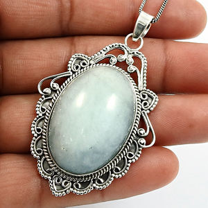 Conception impressionnante 925 argent Sterling naturel aigue-marine pierre précieuse forme ovale Artisan Look pendentif bijoux faits à la main fournisseur en vrac - Product Image 5