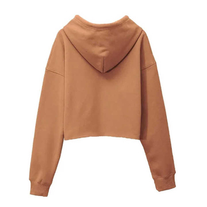 Sudadera con capucha corta de lona para mujer con logotipo personalizado Logotipo frontal superior con capucha de invierno transpirable a la moda para mujer - Product Image 2