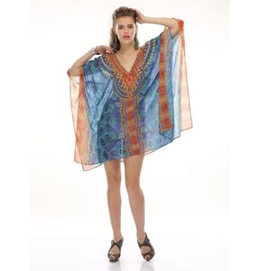 ชุดเดรสยาวคาฟตันของผู้หญิงชุดเดรสยาวพิมพ์ลายชนเผ่าทรงหลวมฟรีไซส์น้ำหนักเบาฤดูร้อน - Product Image 1