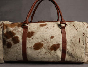 Bolsa de Viaje de Cuero Genuino con Pelo, Hecha a Mano, con Cierre de Cremallera, Grande, para Fin de Semana, LHODB-0138 - Product Image 5