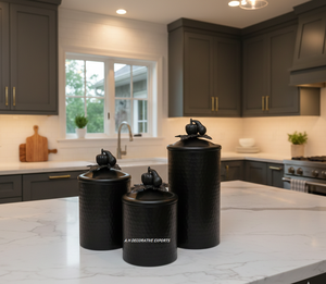 Ensemble de boîtes de conservation de luxe en acier inoxydable noir martelé à la main avec couvercle à boucle, style européen, pour la conservation de la fraîcheur dans la cuisine domestique - Product Image 4