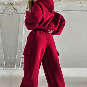 Chándales de mujer con capucha informales personalizados 100% algodón Trajes de sudor al por mayor Conjunto de 2 piezas transpirable de calidad superior - Product Image 1