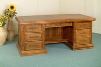 Bureau de direction modulaire commercial en teck massif sculpté, style européen antique, fait main, durable, confortable et éco-responsable, 6,5 pieds