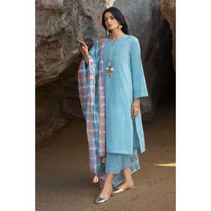 Conjunto de Traje Jacquard Teñido en Hilo de 3 Piezas para Mujer con Dupatta Estampada y Bordada MJ-52018 - Product Image 1