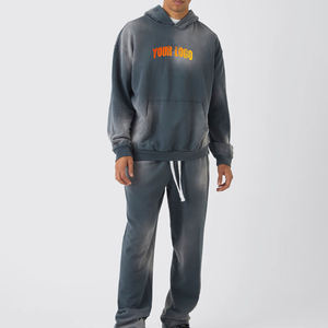 Ensemble survêtement de haute qualité pour homme, streetwear personnalisé, lavage délavé, taille plus, sweat-shirt à capuche, pantalon de survêtement, ensemble de survêtement d'hiver, imprimé uni - Product Image 1