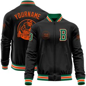 Custom Black Kelly Green-Orange Bomber Varsity Letterman Cremallera Chaqueta Cortavientos Streetwear vintage Hombres Varsity Jacket - Product Image 1