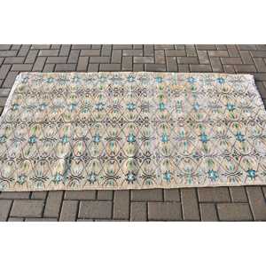 Alfombra Turca Vintage de 3.37x6.6 pies, Alfombra Decorativa, Alfombra con Diseño Floral Azul - Product Image 3