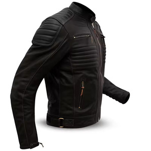 Chaqueta de Motociclista de Cuero Genuino con Cuello Alto Recubierto, Estilo Vintage, Transpirable, para Hombre, para Conducir y Competir - Product Image 3