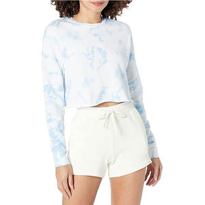 Sudadera raglán recortada de gran tamaño para mujer, sudadera holgada larga de entrenamiento con estilo, Sudadera corta con logo de cuello redondo raglán - Product Image 2