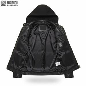 Oem 2025 Veste en cuir à manches longues de couleur unie pour hommes avec décoration brodée Racer Bomber Jacket Custom - Product Image 6