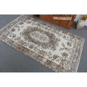 Turkish Vintage Area Rug 3.8x6.6 ft, <b>Brown</b> Solid Rug <b>Wool</b> - Product Image 3