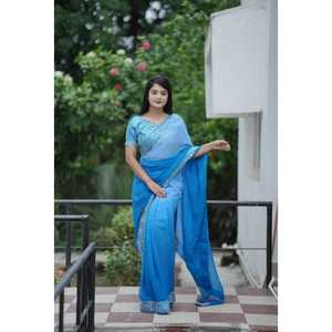 Beau sari jaune par Ethnic World Creation pour la fête de mariage Festive Wear Heavy Faux Georgette avec fonction de séchage rapide - Product Image 1