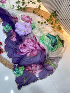 Designer Fancy Trending Outfit Vente à Chaud Meilleur Soft Teby Silk Impression Numérique Avec Moti Work Saree Femme Exportateur de Mode - Product Image 4