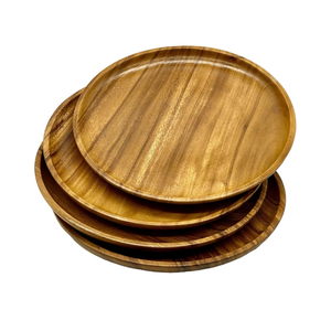 Assiettes à dîner rondes en bois de ferme naturelle en gros quantité minimale de commande bas pour servir des collations plats de fruits logo du Vietnam au laser - Product Image 3