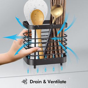 Organisateur de comptoir en métal moderne porte-couverts carré avec rangement de couverts ustensile Caddy Crock et support de cuillère - Product Image 2