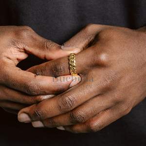 Hip Hop Fine Jewelry for <b>Men</b> 18K Gold Plated Solid 925 <b>Silver</b> Cuban Link <b>Ring</b> Trending Moissanite <b>Rings</b> - Product Image 3