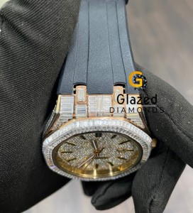 นาฬิกาข้อมือเพชรโมอิสทรงกลมสไตล์ฮิปฮอปทำจากสแตนเลสสตีล - Product Image 3
