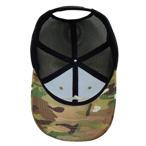 Sombrero de camionero de 6 paneles de camuflaje verde, bordado 3D, ala curva, línea de costura de contraste, malla negra, hebilla de un solo pecho de plástico - Product Image 5