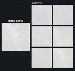 Vistaar品牌出口质量Pietra Bianco 80 * 80厘米800x 800mm 32x32光泽瓷浅灰色地板陶瓷大理石瓷砖