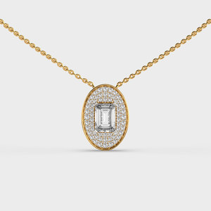 Luxury Women Yellow Gold <b>Emerald</b> Cut Diamond <b>Pendant</b> Necklace and Link Chain - Product Image 2
