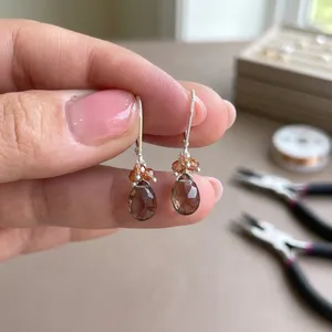 Boucles d'oreilles ovales en topaze fumée et citrine champagne, ton neutre, style décontracté, en argent sterling 925, style minimaliste, cadeau chaleureux - Product Image 5