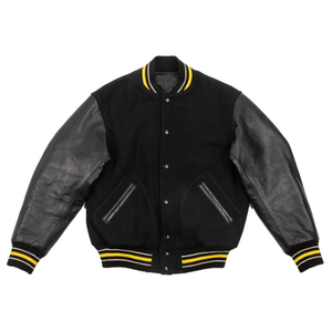 Veste bomber personnalisée avec logo pour hommes et femmes, vente en gros, qualité supérieure, vestes en laine noire foncée avec cuir - Product Image 1