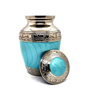 Pequeño contenedor conmemorativo de urna de cremación de latón de 6x4 pulgadas-Artesanía rara cian de 650 ml con bolsa - Product Image 1