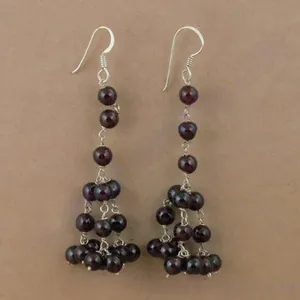 925 <b>Silver</b> Garnet <b>Beaded</b> Drop Earrings for Women Fashionable Gift Product - Product Image 2