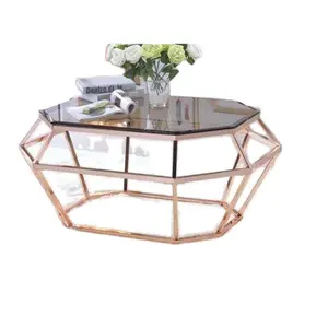 Conjunto de café dourado rosado e vidro esfumado, mesa de café luxuosa de vidro temperado, 2023 profissional, sala de estar, móveis para casa