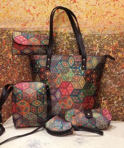 Tissus en coton de haute qualité utilisent cinq pièces ensemble tissu Ikkat un grand sac ensemble avec Mini pochette à monnaie étui Google et enveloppe grand sac - Product Image 2