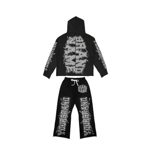 Ensemble de survêtement en molleton de coton pour homme, taille plus, avec capuche et pantalon de jogging, impression de logo personnalisé, couleur unie, vêtements décontractés - Product Image 4