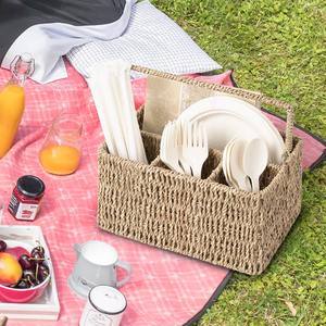 Boîte de rangement en jonc de mer tissé à la main avec poignée, boîte de rangement artisanale, écologique, naturelle, décoration intérieure et extérieure, vente en gros du Vietnam - Product Image 6