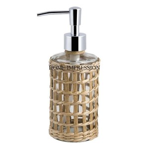 Autocollant en bois émaillé appliqué fournitures de distributeur de savon liquide en métal cylindrique avec pompe plaquée or du fabricant indien - Product Image 5