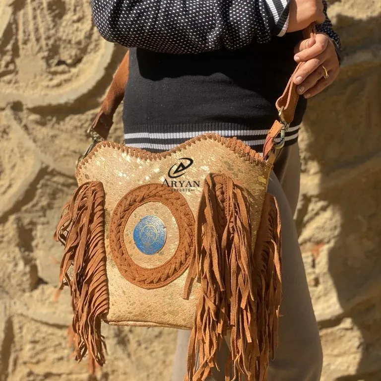 Новый западный стиль волосы на шкуре металлический мех замша бахрома сумка высокого качества меховая кожа Уникальный Средний Кончо бахрома сумки