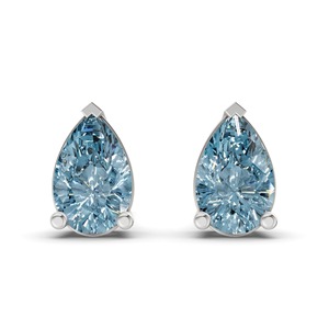 Pendientes de Diamante Cultivado en Laboratorio con Corte Pera Azul Hielo Esmerilado, 1 Ct Tw, Claridad VS, Tres Puntas, Oro de 14K, Elegancia Helada, Pieza Brillante - Product Image 1