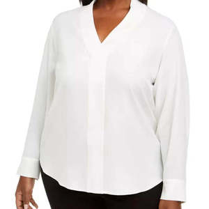 Camicetta da donna Calvin Klein taglie forti con scollo a V, bianca, taglia 2XL, in popeline, fantasia floreale, decorazione con fiocco e pizzo, casual, stile western, alta qualità - Product Image 1