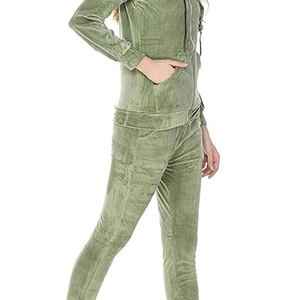 Elegante chándal de terciopelo de talla grande para mujer Sudadera con capucha acogedora con pantalones ajustados para correr Diseñado para mujer Moda cómoda Ropa diaria - Product Image 5