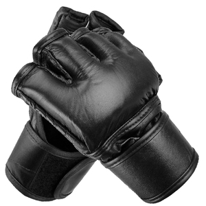 Black Leather MMA Gloves Half Finger <b>Velcro</b> Closure Unisex for Martial Arts - Product Image 1