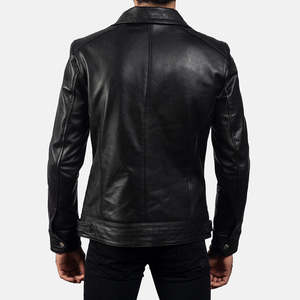 Veste en cuir à prix d'usine, en cuir véritable noir uni avec fermeture éclair intégrale sur le devant, pour homme ou femme, style motard - Product Image 4