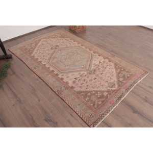 Vintage Area Rug 4x6.6 ft (123x201 cm), Turkish <b>Brown</b> Plants & trees Rug - Product Image 3