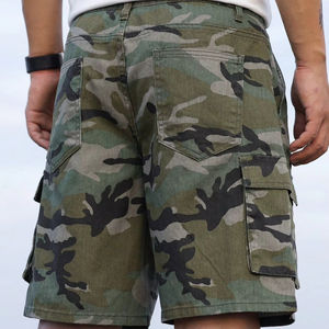 Pantalones cortos de hombre personalizados Pantalones cortos de mezclilla cargo Lavado claro y oscuro con patrón de camuflaje Pantalones cortos casuales de talla grande Tela de alta calidad - Product Image 4